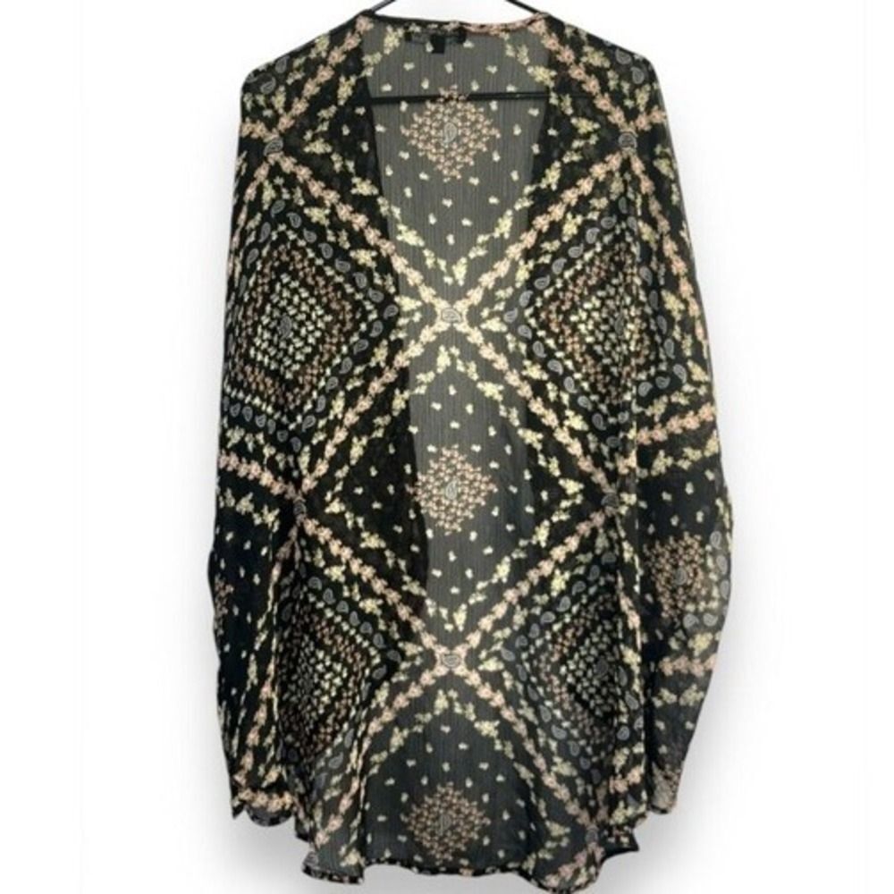 Haute Fox Womens Floral Sheer Patterned Open Front Kimono Sweater sz 3X Boho - Picture 3 of 4